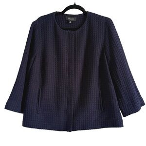 NWT Talbots Navy Textured Collarless Blazer Jacket Size 14